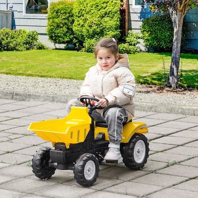 Kids Ride-On Excavator Tractor with Pedal and Towing Trailer Manual Bucket Suitable for 3-6 Years Old