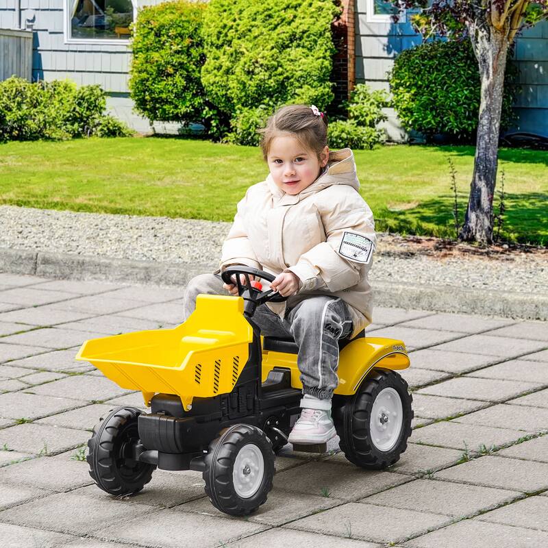 Manual Control Ride-On Excavator for Kids, Pedal Tractor with Bucket, No Power Required, Ideal for Ages 3-6 Years - Yellow