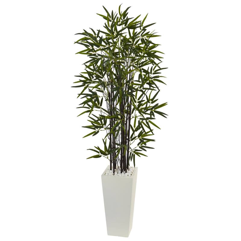Black Bamboo Tree 5.5ft Artificial Plant in White Planter Home Decor - Green - 51-60 Inches