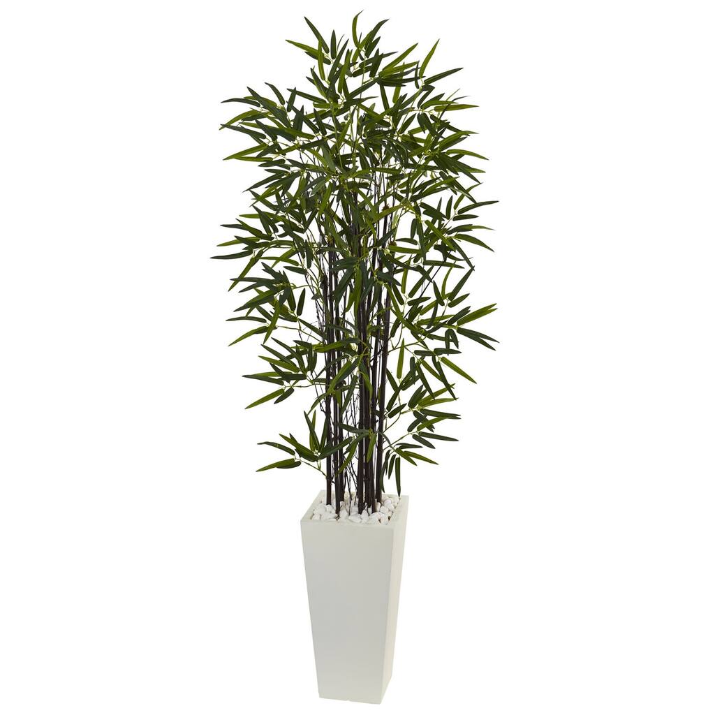 Black Bamboo Tree 5.5ft Artificial Plant in White Planter Home Decor - Green - 51-60 Inches
