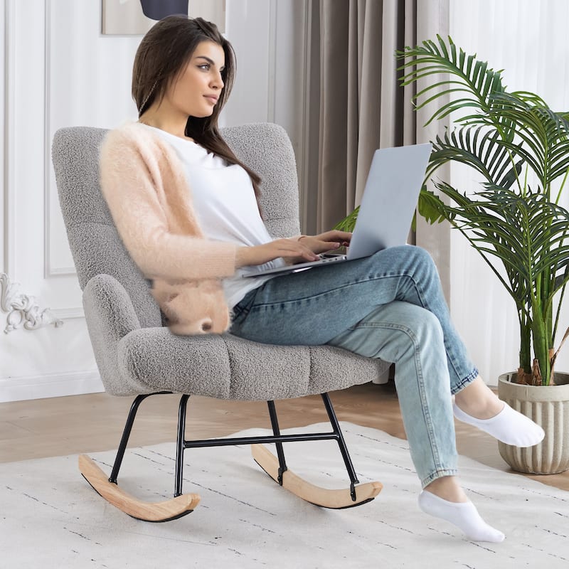FERPIT Rocking Accent Chair Teddy Upholstered Glider Nursery Accent Chair Padded Seat with High Backrest for Living Room
