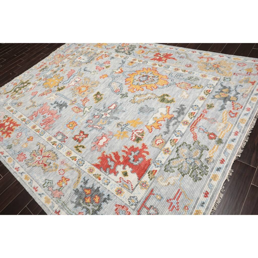 Hand Knotted Oushak Gray,Gold Wool Traditional Oriental Area Rug (8x10) - 8' x 10'