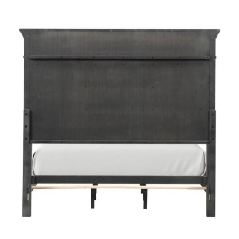 Huder King Bed, Dark Walnut Brown Solid Pine Wood, Classic Panel Moldings