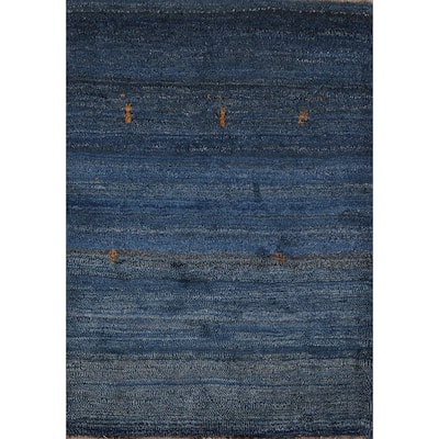Blue Handmade Gabbeh Persian Rug Hand-Knotted Wool Carpet - 4'4" x 5'9"