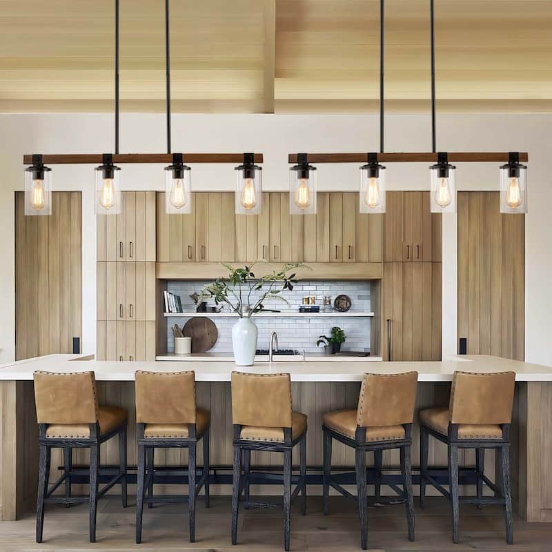 Starsky 4-Light Modern Farmhouse Cluster Chandelier Linear Kitchen Island Light with Cylindrical Glass Shade
