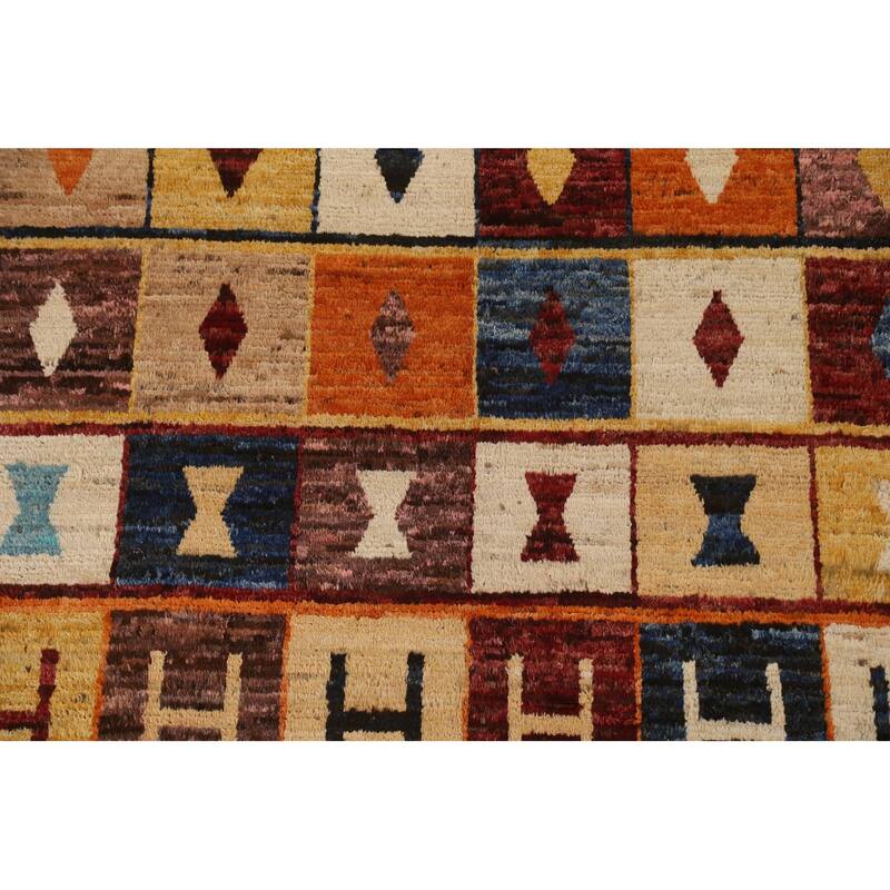 Hand Knotted Oriental 100% Wool Carpet Modern Tribal Multi-Colored Moroccan Area Rug - 9' 11'' X 6' 9''