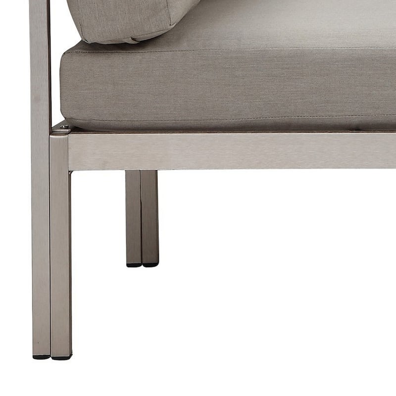 Cilo 65 Inch Outdoor Sofa, Smooth Gray Water Resistant Fabric, Aluminum