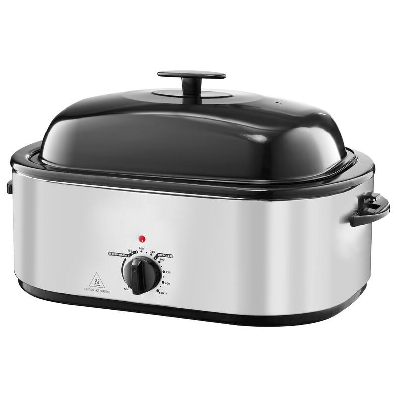 Black-Silver 24QT Electric Roaster Oven with Lid and Self-Basting Tray - 23.31 x 15.67 x 13.19 inch