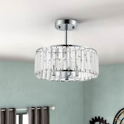 CO-Z 12" Modern 3-Light Crystal Semi Flush Mount Chandelier with Drum Shade