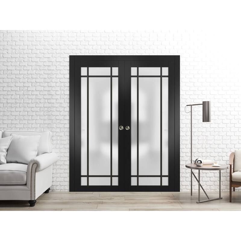 French Double Pocket Doors 36 x 80 Planum 2112 Matte Black Kit Trims Rail