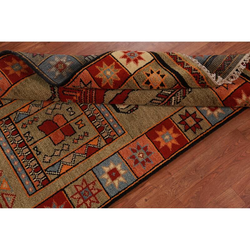 Hand Knotted Oriental 100% Wool Carpet Traditional Tribal Yellow & Gold Heriz (serapi) Runner Rug - 9' 10'' X 4' 1''