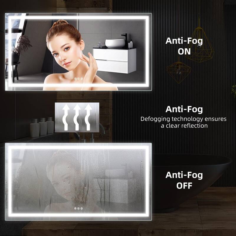 LED Bathroom Mirrorwith Front and Backlight, Stepless Dimmable Wall Mirrors with Anti-Fog
