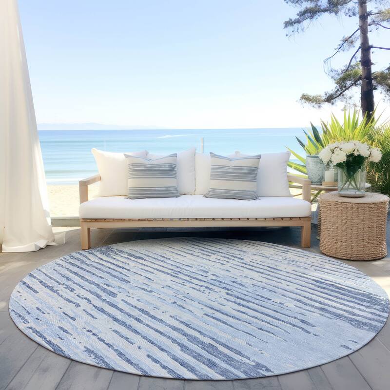 Machine Washable Indoor/ Outdoor Ombre Chantille Abstract Rug - Sky - 8' x 8'