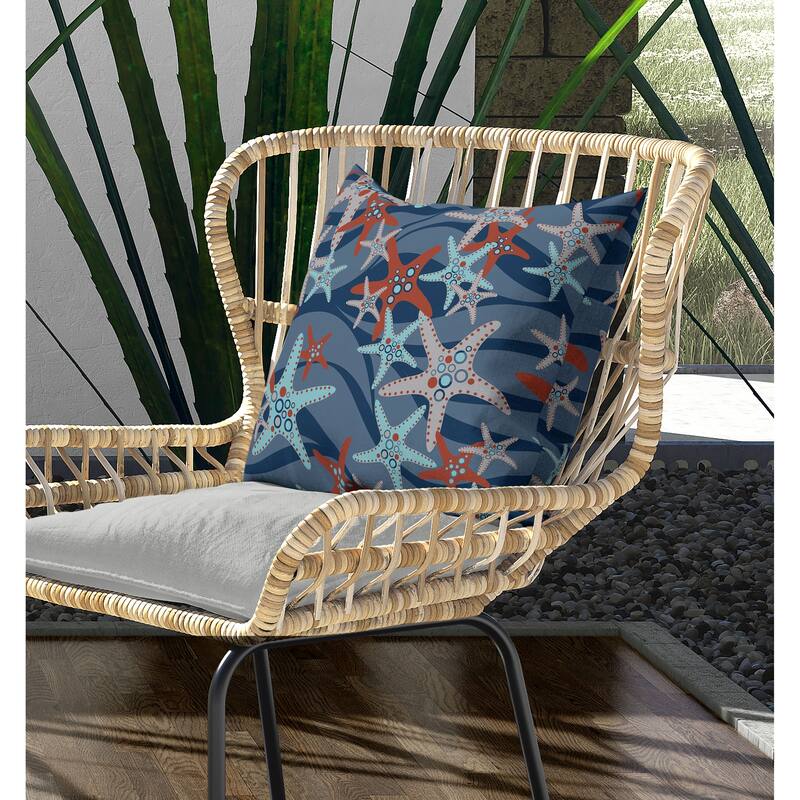 Starfish Sway Indoor/Outdoor Reversible Throw Pillow Blue and Orange