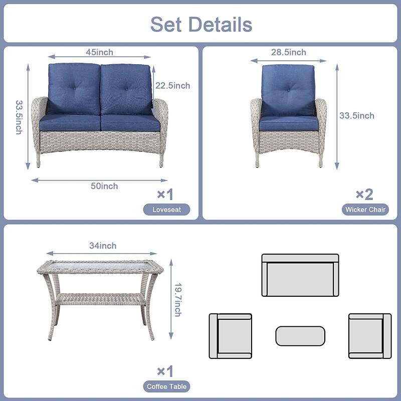 Gymojoy 4-piece Outdoor Sofa Chair Table Set with Cushion