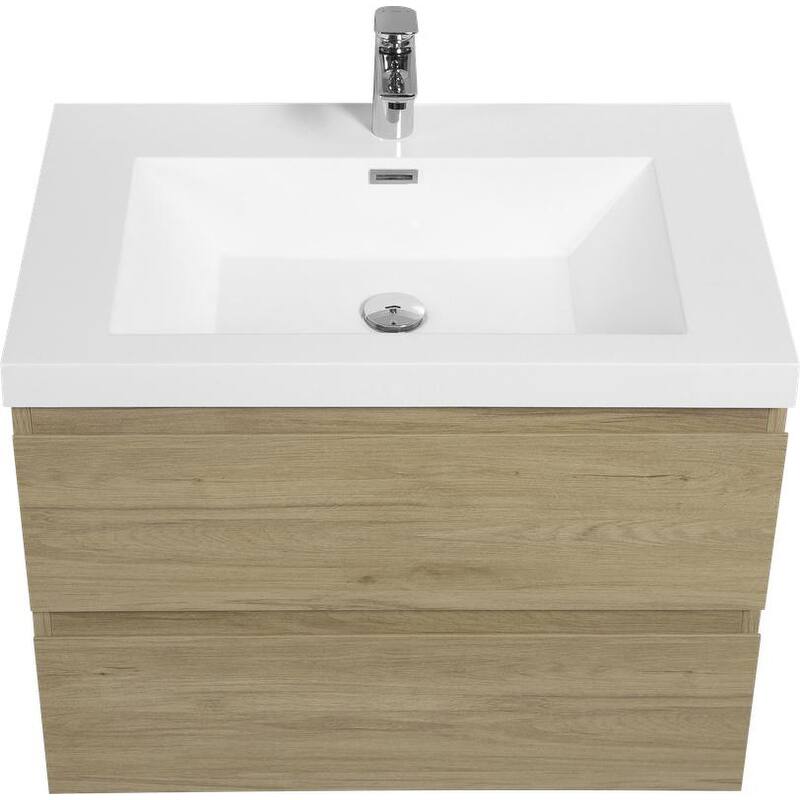 ABRUZZO 30" Floating Single Bathroom Vanity Wall-Mounted with Integrated Resin Top Basin 2 Soft Close Drawers Full Assembly