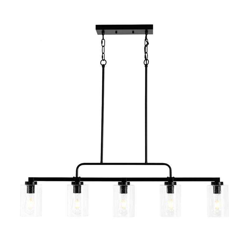 Farmhouse 5-Light Clear Seedy Glass Shade Linear Island Chandelier
