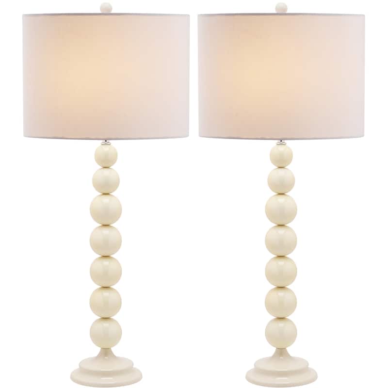SAFAVIEH Lighting Mechelle 31-inch Stacked Ball White Table Lamp (Set of 2) - 14"x14"x31.5" - 14Wx14Dx32H