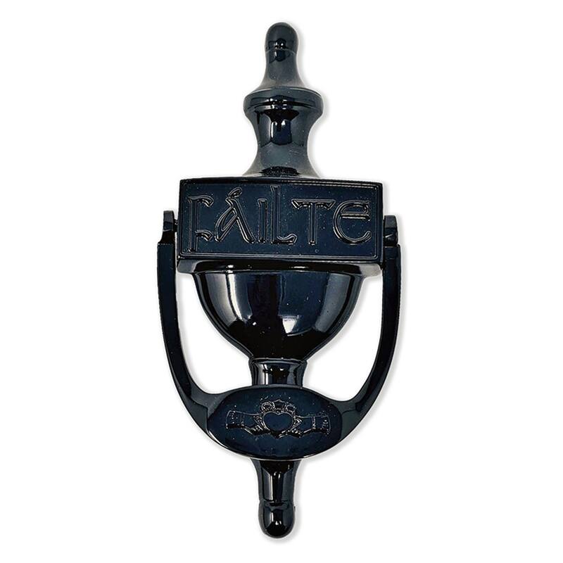 Brass Failte Claddagh Door Knocker with Vintage Finish and Irish Plaque - Black Brass