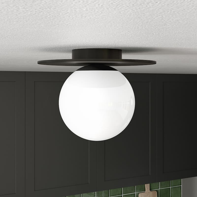Amma 12" Wide Flush Mount with Glass Shade - Black