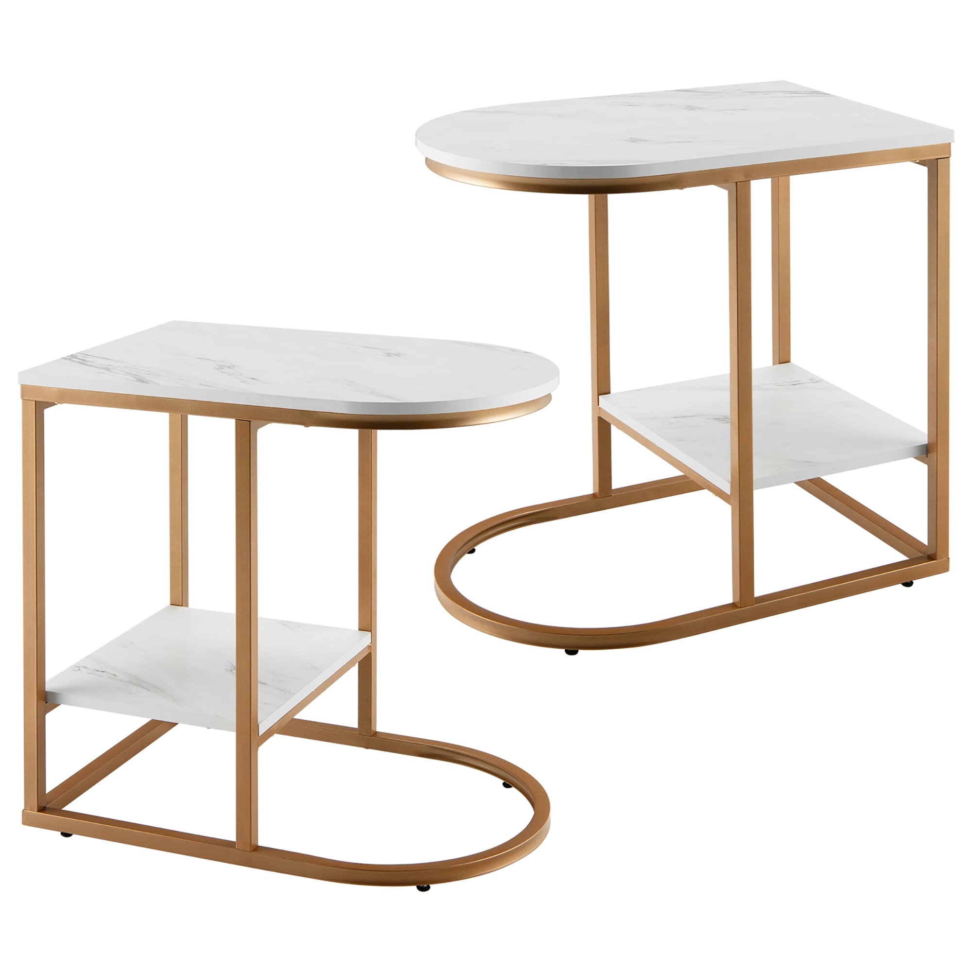 Costway 2Pcs C-shaped Side Table 2-Tier End Table w/ Storage Modern