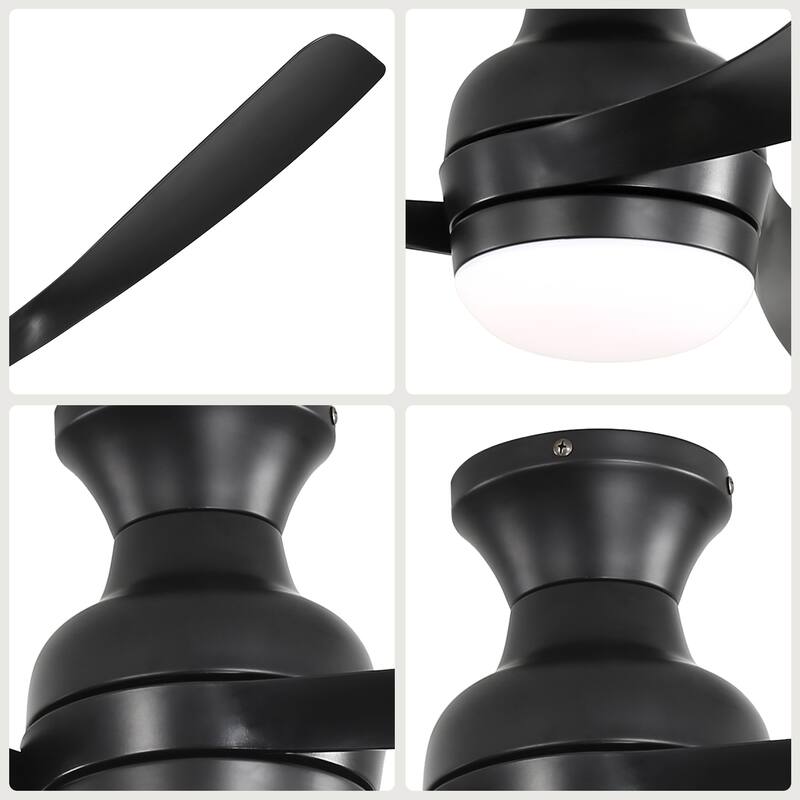 52-Inch Fulsh Mount Ceiling Fan With Light, Timer Setting - Black