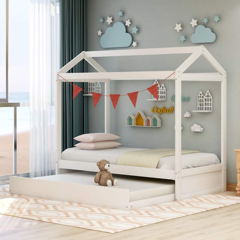 White House Bed with Trundle Perfect for Bedroom - White - Twin