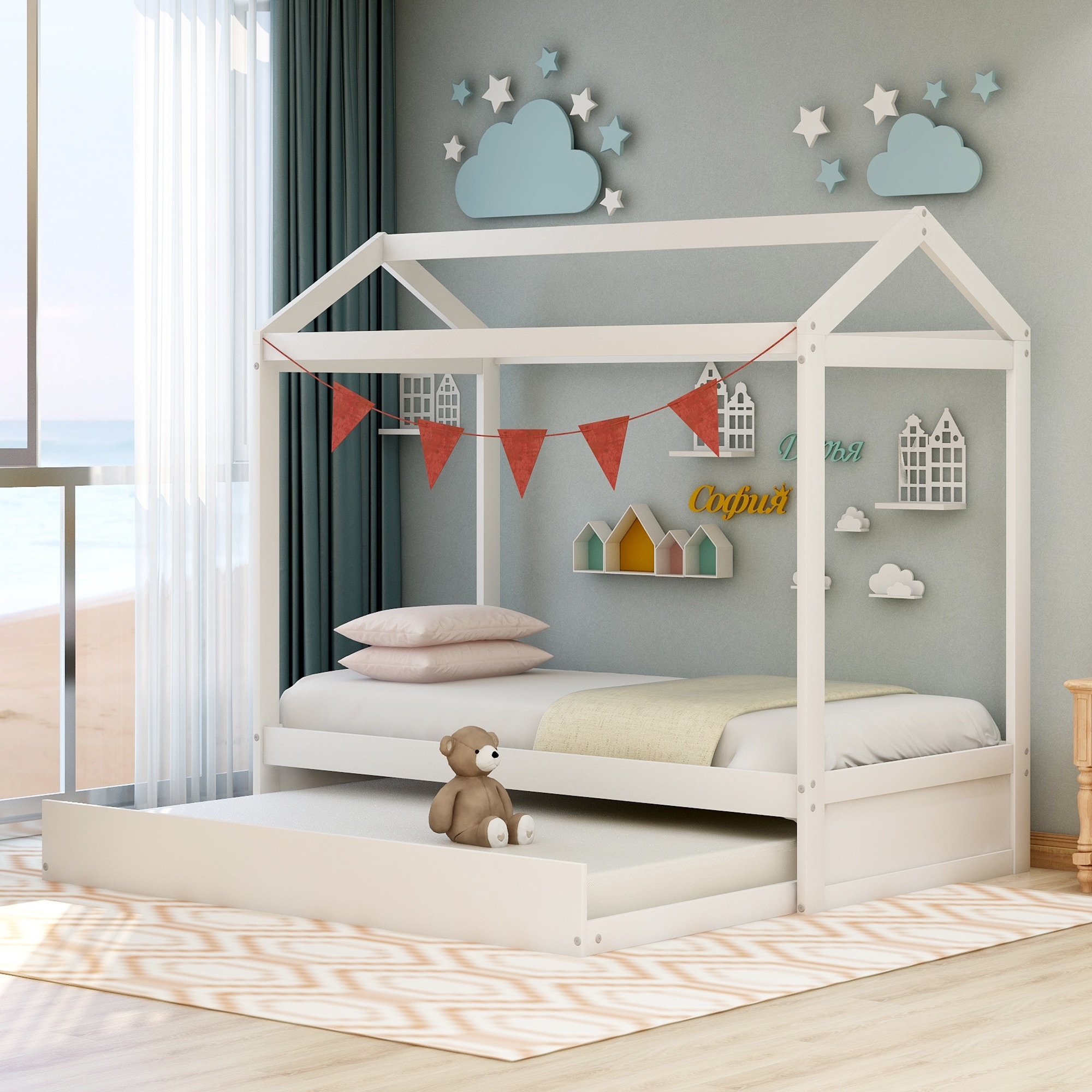 White House Bed with Trundle