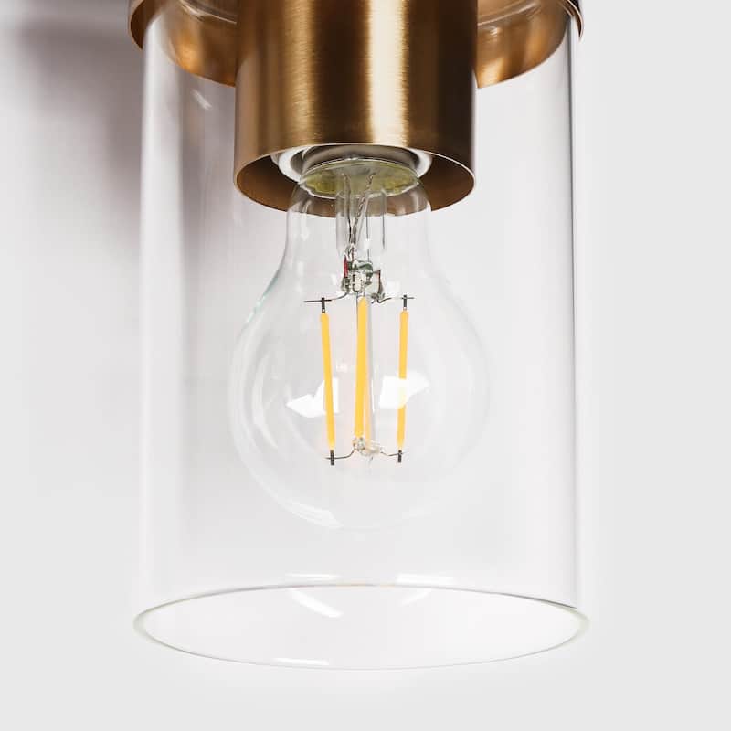 Modern 3-Light Black Gold Wall Sconces Cylinder Clear Glass Vanity Light for Bathroom - 23.6" L x 6.3" W x 9.4" H