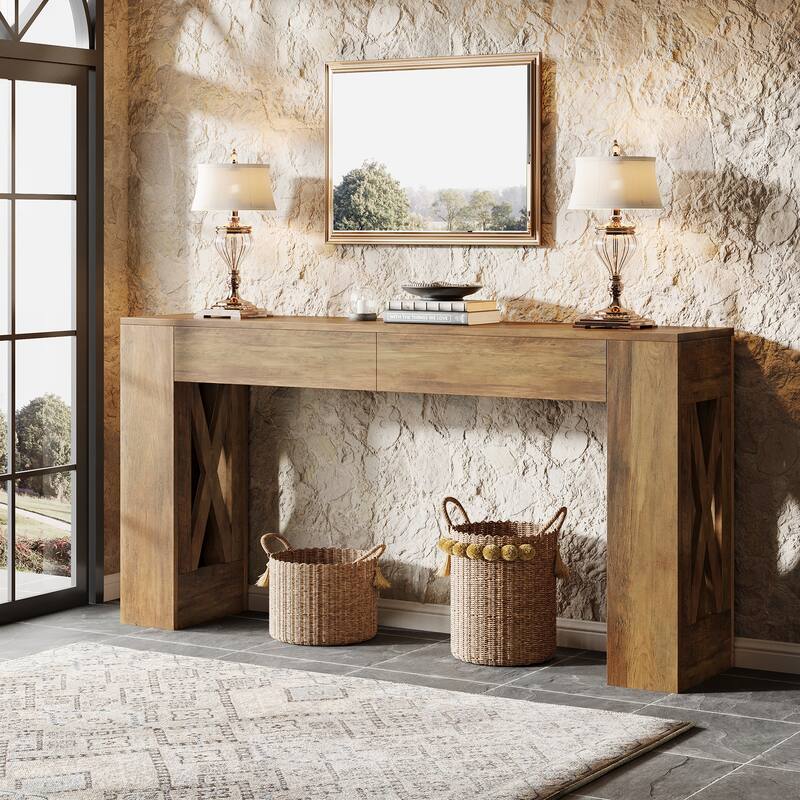 63-Inch Long Farmhouse Console Table with 2 Drawers for Entryway
