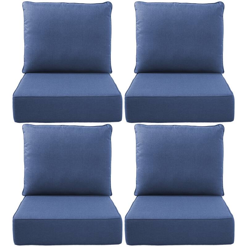 Gymojoy 24"x22"x6" Patio Thick Cushions & Pillows Set - Deep Seat Indoor/Outdoor Water & Fade Resistant - Four Sets - Blue