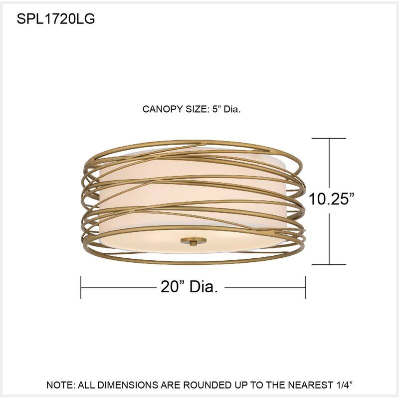 Spiral 3-Light Light Gold Semi-Flush Mount Light
