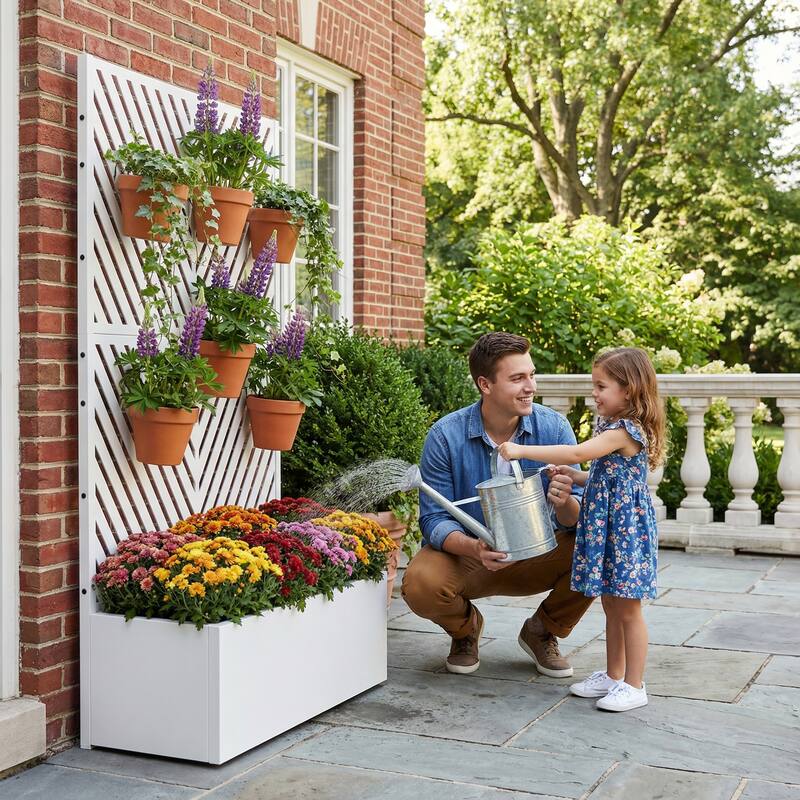 Raised Garden Bed Planter with Trellis Movable Planter Box with Lockable Wheels