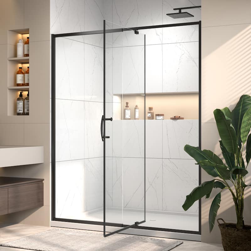 Modland 60"x71" Pivot Swing Shower Door Semi-Frameless in Nickel/Black/Chrome with Tempered Glass