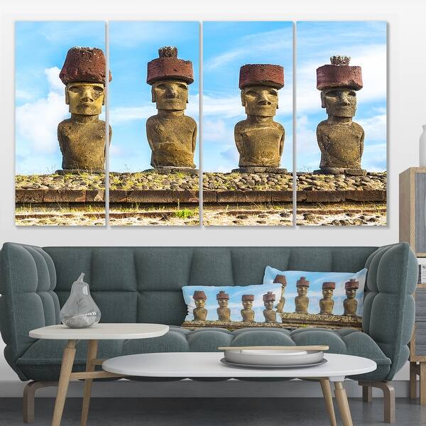 Designart "Moai with Red Topknot Hat" Portrait Photo Canvas Art Print