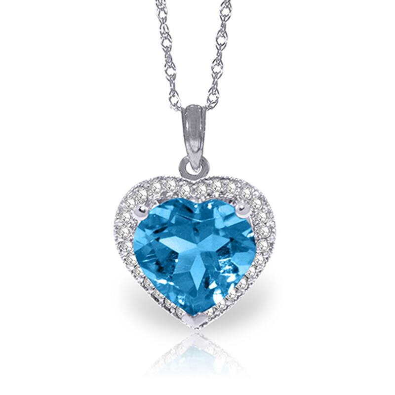 6.44 Carat 14K Solid Gold Elizabeth Blue Topaz Diamond Necklace - 22 Inch - White