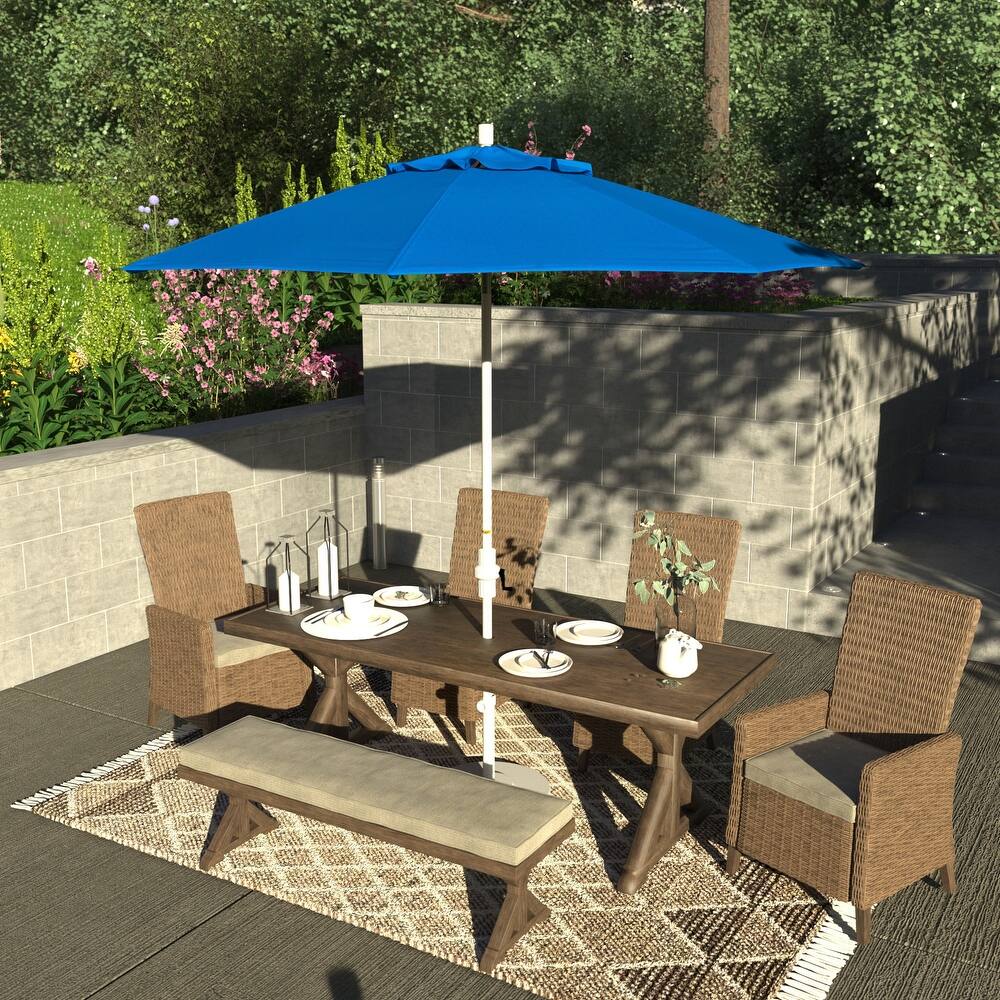 California Umbrella 9' Rd Patio Umbrella White Aluminum Frame Fiberglass Ribs Crank Lift Collar Tilt, Pacifica Pacific Blue
