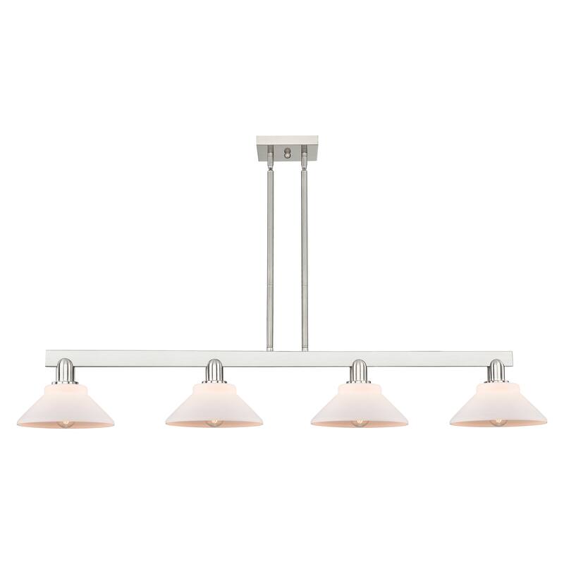 Innovations Lighting Endless Possibilities Arcadia - Orwell - 4 Light 51" Stem Hung Island Light - Antique Brass Finish - Brushed Satin Nickel