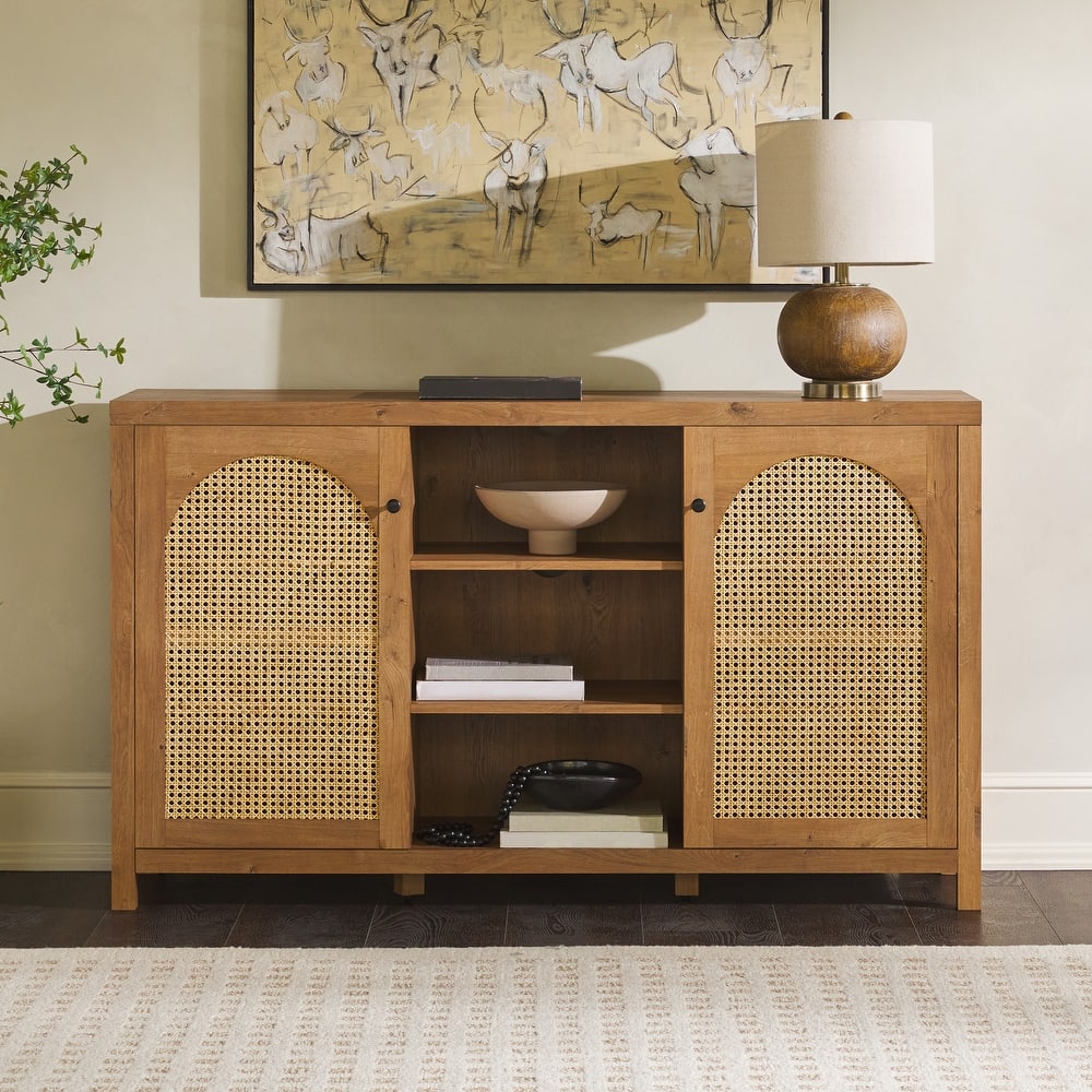 Walker Edison 2-Door 58-inch Sideboard with Arched Rattan Panels