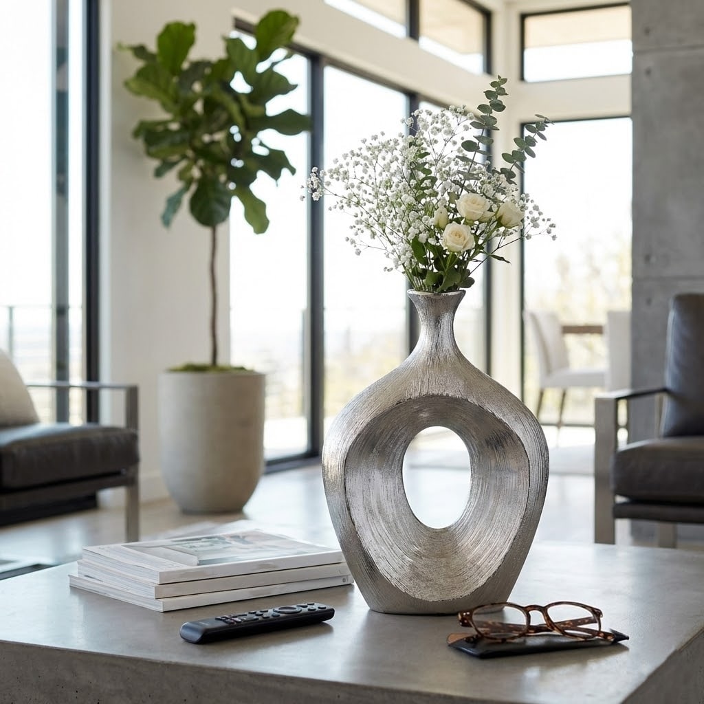 Modern Ceramic Textured Oval Cut-Out Vase - Home Decor