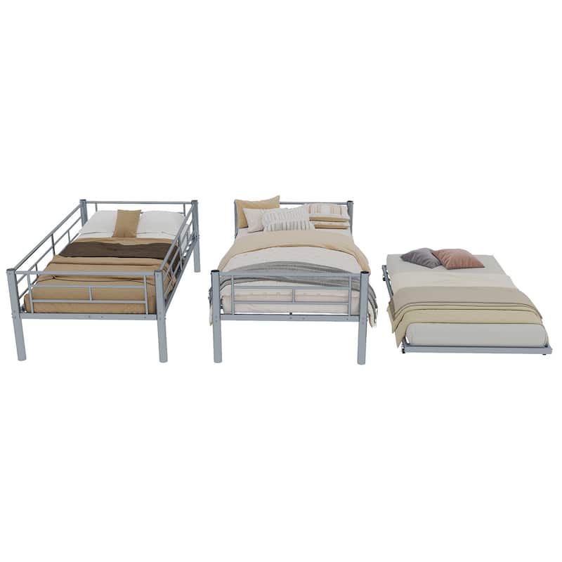 GDFStudio - Heavy-Duty Metal Twin over Twin Bunk Bed with Guardrail