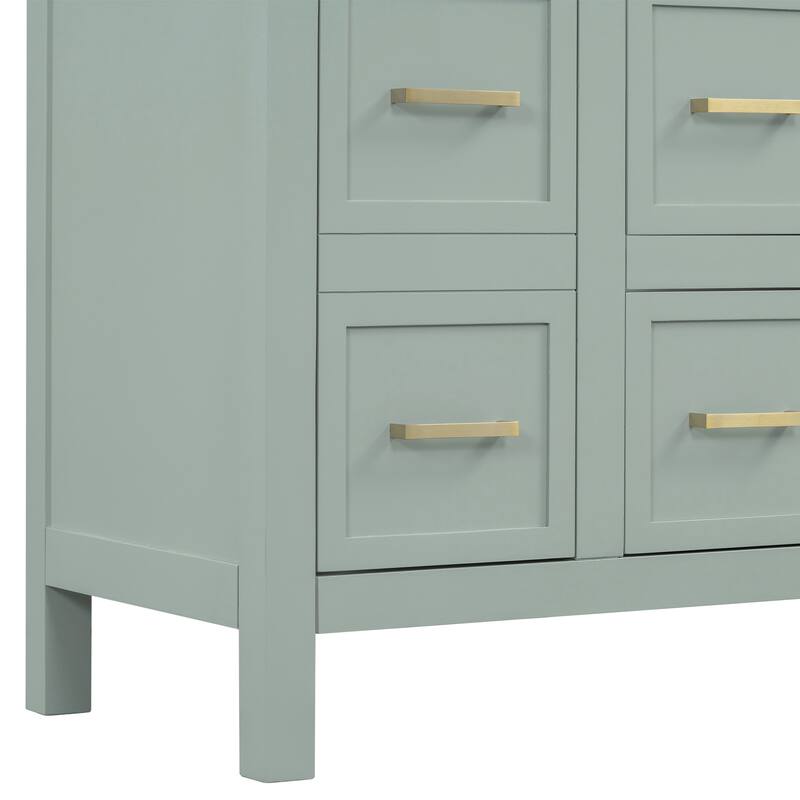 36" Bathroom Vanity Cabinet with Center Rectangular Resin Sink, 4 Drawers Bathroom Storage Cabinet w/ Adjustable Shelves, Green