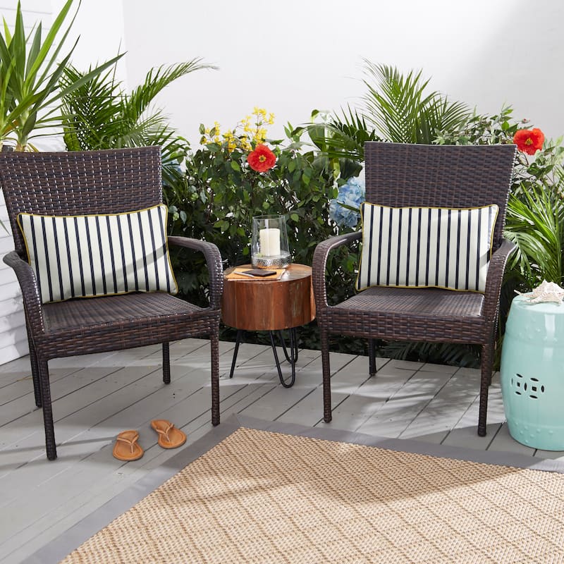 Sunbrella Lido Indigo Indoor/ Outdoor Pillow (Set of 2) - 14 in x 24 in - Sunbrella Lido Indigo / Cast Citrus