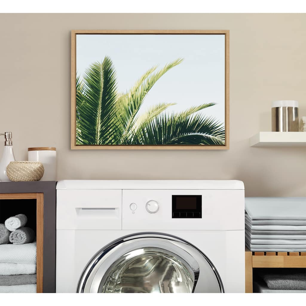 Kate and Laurel Sylvie Palm Blue Sky Framed Canvas by Amy Peterson