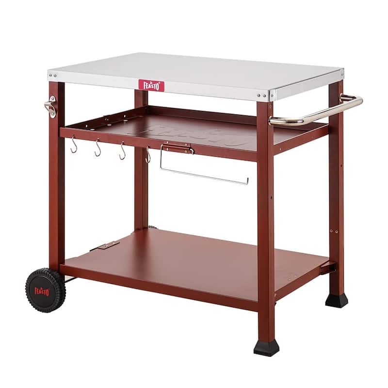 Feasto 734401B 3-Shelf Indoor Outdoor Movable Serving Cart Outdoor Kitchen Station