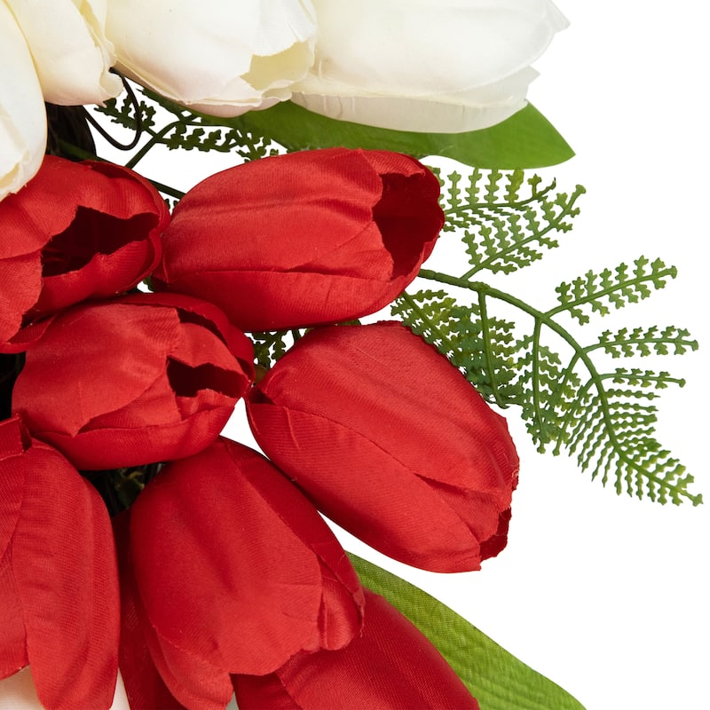 Tulip Floral Patriotic Wreath with Bow - 24" - Red White and Blue