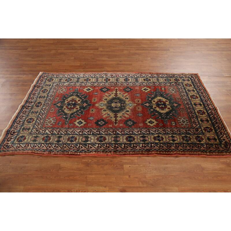 Hand Knotted Oriental 100% Wool Carpet Traditional Geometric Oranges & Rust Kazak Area Rug - 6' 0'' X 3' 10''