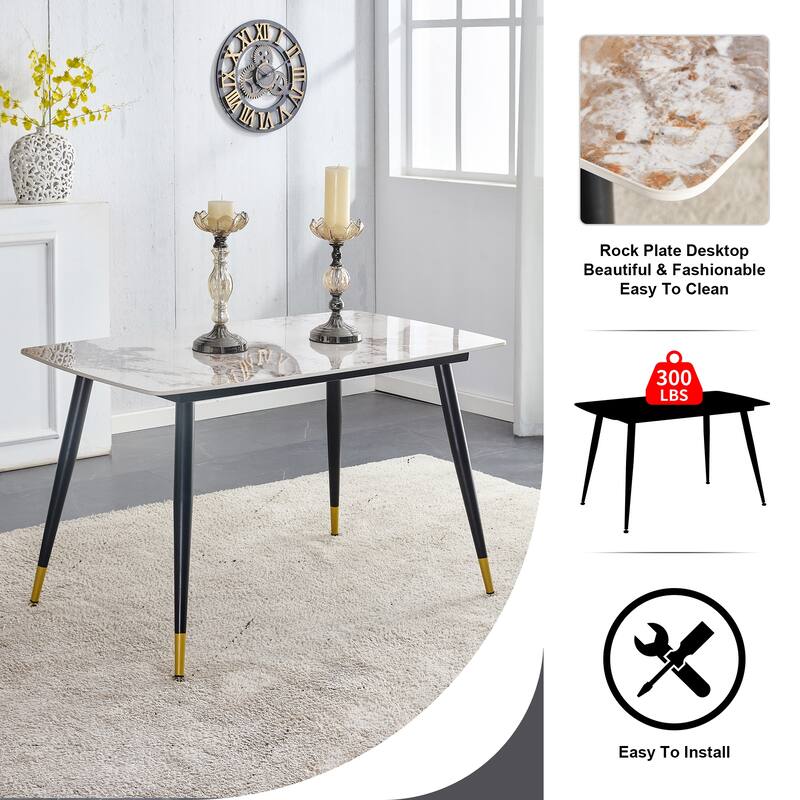 5-Piece Kitchen Table Set with 4 PU Curved Chair Cushion, Dining Table Set with Marble Table Top for Dining Room