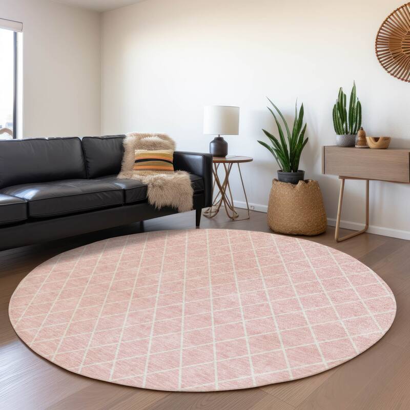Premium Washable Super Soft Diamond Trellis Mayfield Rug - Pink - 8' x 8'