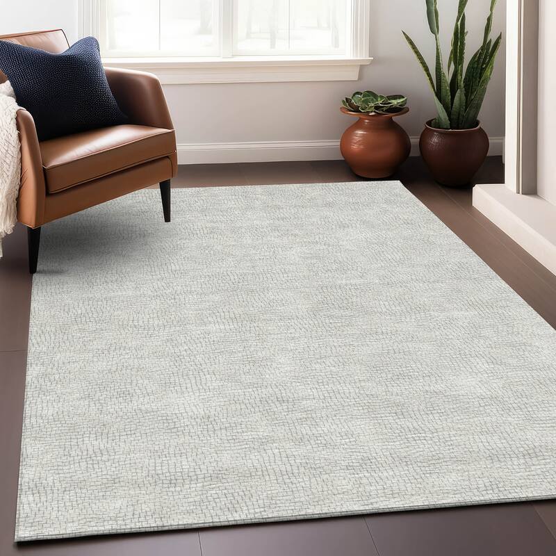 Machine Washable Indoor/ Outdoor Solid Causal Chantille Rug - Silver - 5' x 7'6"